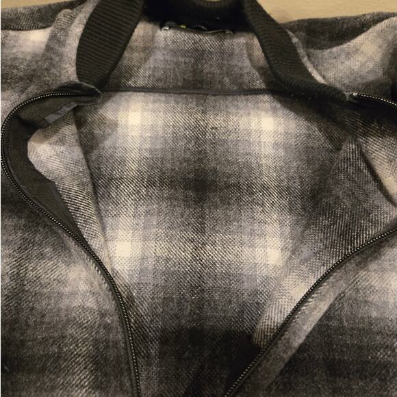 SMARTWOOL Ibera Merino Wool Bomber Jacket Black White Check Womens Small - Picture 3 of 10